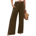 thumbnail image 2 of Women's Tencel Loose Wide Leg Pants, Mid Elastic Waist, Tummy Control, Straight Leg Trousers for Casual, Walking, Travel, Office, Lounge, Soft Summer | TruBelle,Brown 2XL, 2 of 6