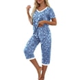 thumbnail image 3 of MINTREUS Women's Pajama Sets Short Sleeve Shirt and Capri Soft Pajama Sets with Pockets M-4XL, 3 of 6
