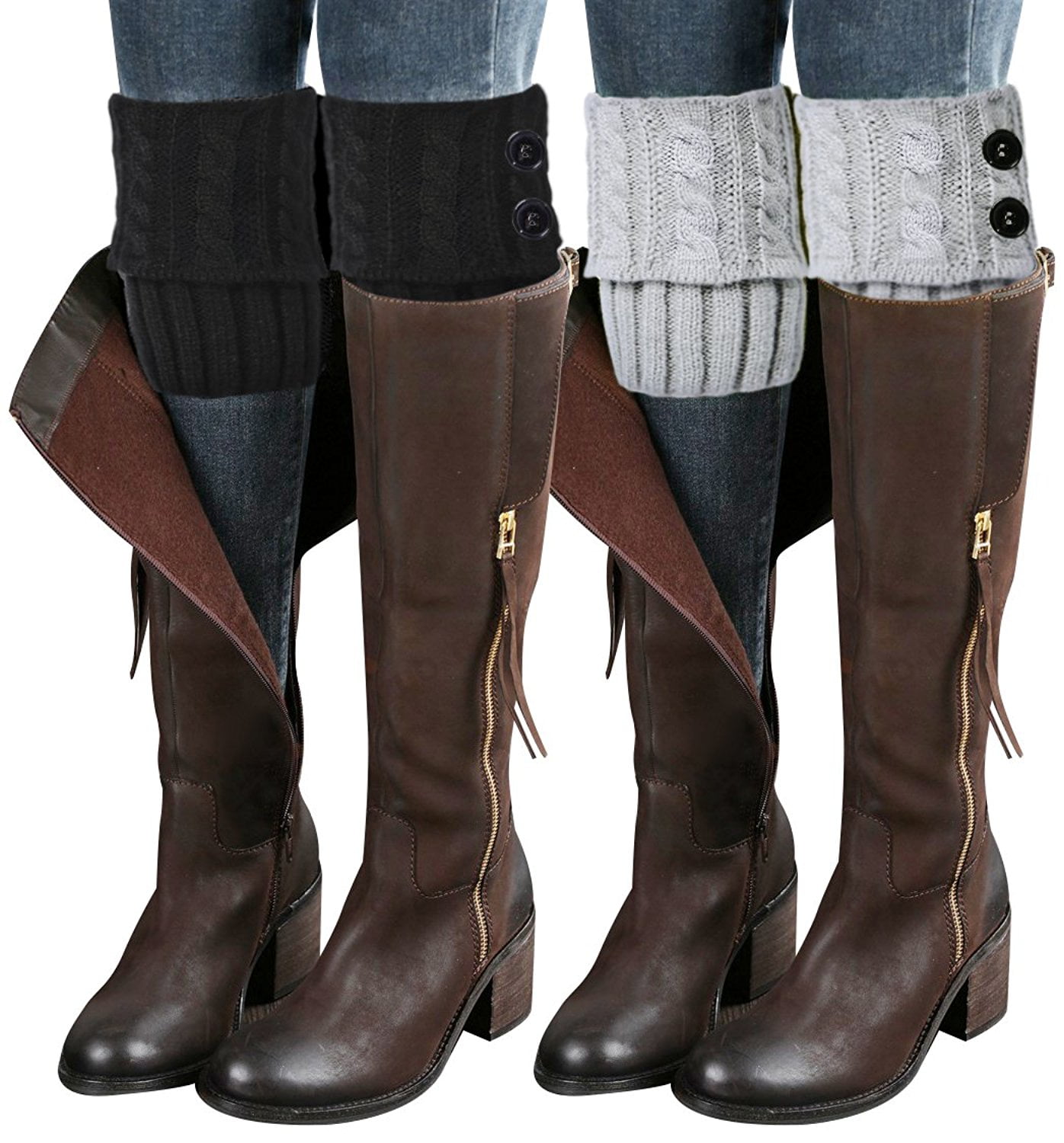 2 Pairs Women Winter Crochet Knitted Boot Cuffs Toppers Short Leg