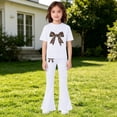 thumbnail image 2 of EnJoCho Girls Cute 2 Piece Outfits Teens Bow Graphic Sweatsuit Kids Summer Tracksui𝗍 Casual Short Sleeve Tops Flare Pants Set Girls Shorts Sleeve Tops Pants Set, 2 of 5