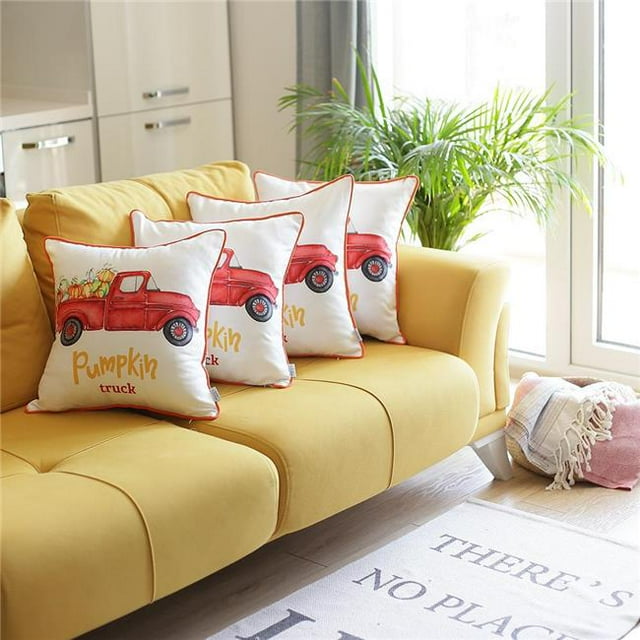 S/4 18" Pumpkin Truck Throw Pillow Cover in Multicolor