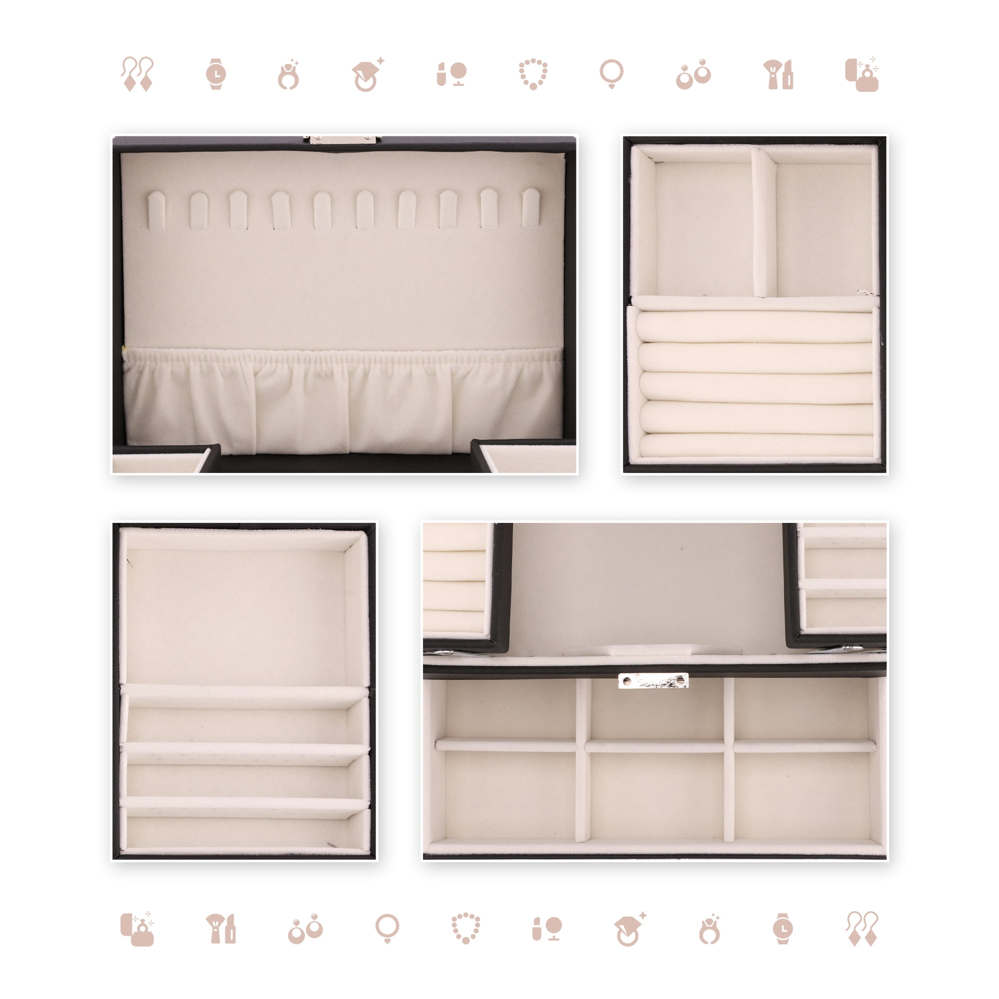 Unique Bargains 3 Layer Jewelry Box PU Leather Organizer Black