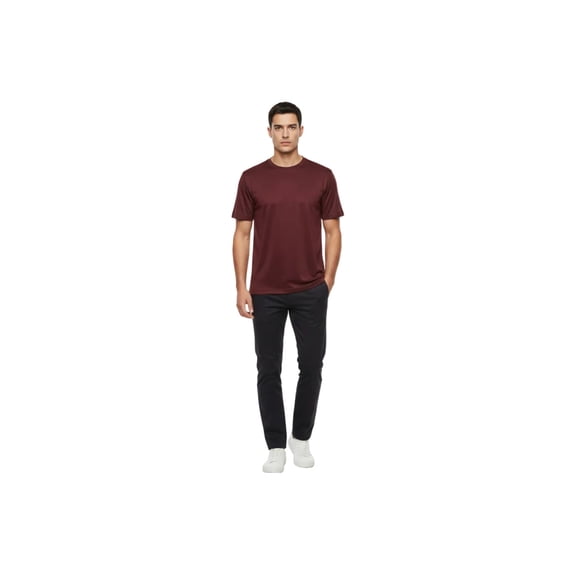 Men Dressy T-Shirt Log-In Uomo Soft Crew Neck Silky Short Sleeves 218 Burgundy