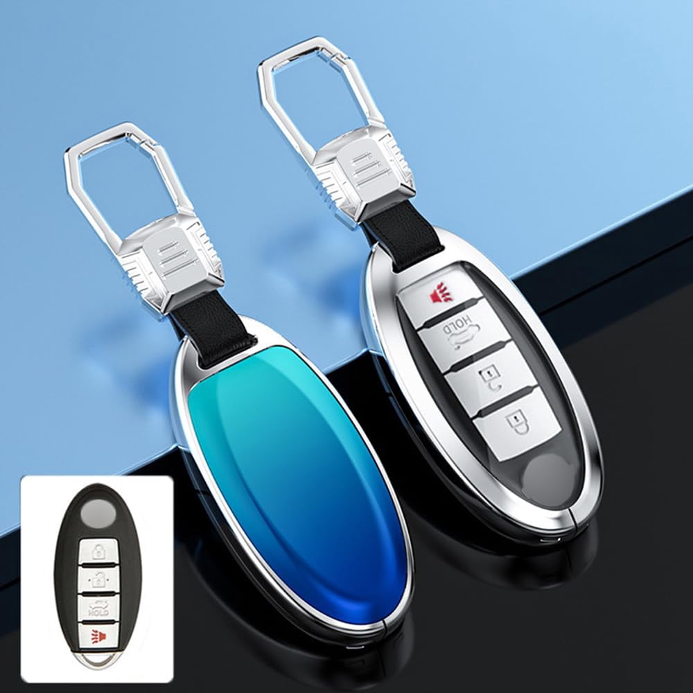 Zinc Alloy Gradient Glass Back Cover Key Fob Case Holder Shell Compatible for Nissan Altima Armada Maxima Murano Pathfinder Rogue Infiniti JX35 Q50 Q60 QX56 QX60 QX80