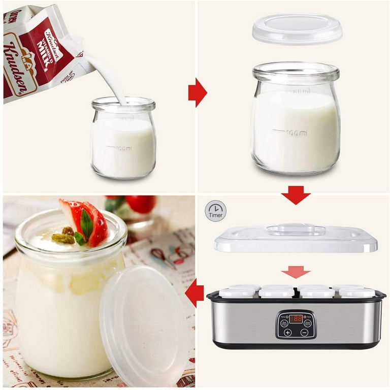 Yogurt Maker Automatic Digital Yoghurt Maker Machine with 8 Glass Jars 48  Ozs (6Oz Each Jar) LCD Display with Constant Temperature Control Stainless