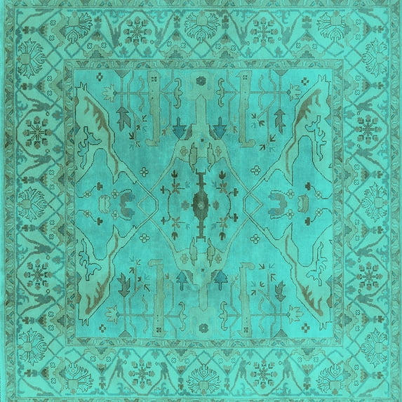 Ahgly Company Indoor Square Oriental Turquoise Blue Traditional Area Rugs, 6' Square