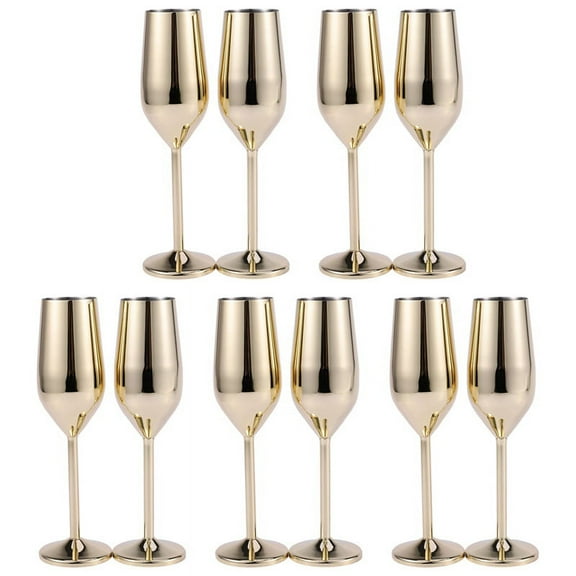 10Pcs Shatterproof Stainless Champagne Glasses Brushed Gold Wedding Toasting Champagne Flutes Drink Cup