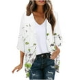 thumbnail image 3 of lcziwo Women's Plus Size Summer Work Clothes Kimono 2025 Floral Print Puff Sleeve Cardigans Loose Cover Up Chiffon Cardigan Casual Blouse Tops Green L Today's Sales, 3 of 6