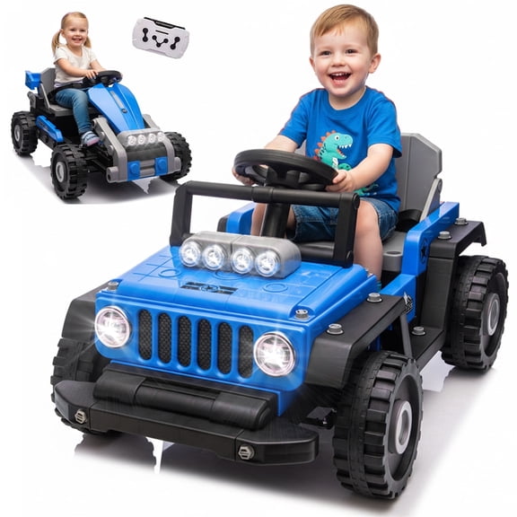 2-in-1 12V Kids Ride On Building Block Car, Electric Truck Car/Kart-Switch Freely, DIY Assembly Electric Toy with Parent Remote Control, Toddler Gift Car for Boys Girls Ages 2-4, Blue
