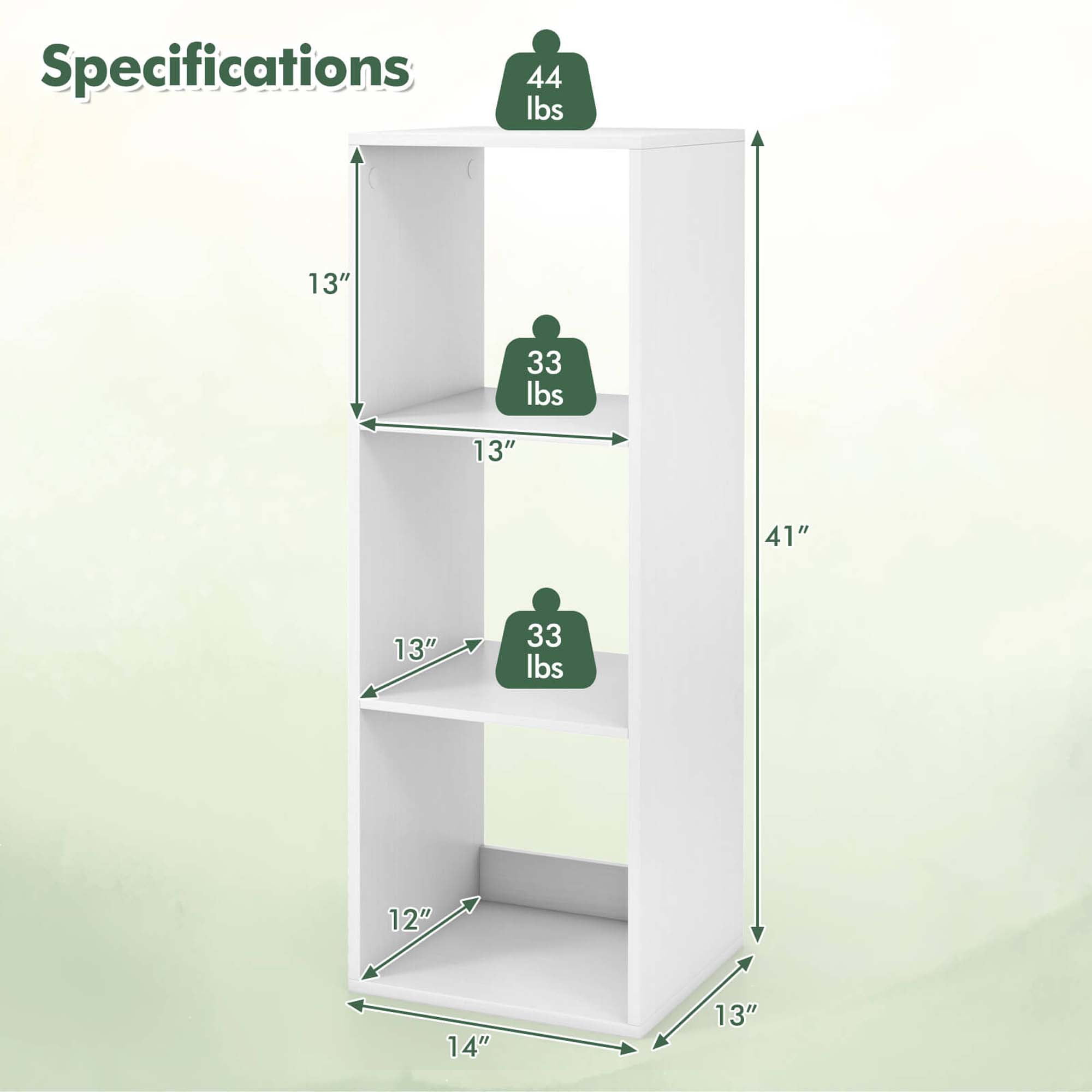 Costway 3-Cube Bookcase Open Back Bookshelf with Anti-tip Kit Modern Style Organizer