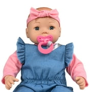 My Sweet Love 18-inch Nurturing Soft Baby Doll with Removable Denim Jumsuit, Doll with Removable Outfit, Cute Headband and Pretend Pacifier, Gray Eyes