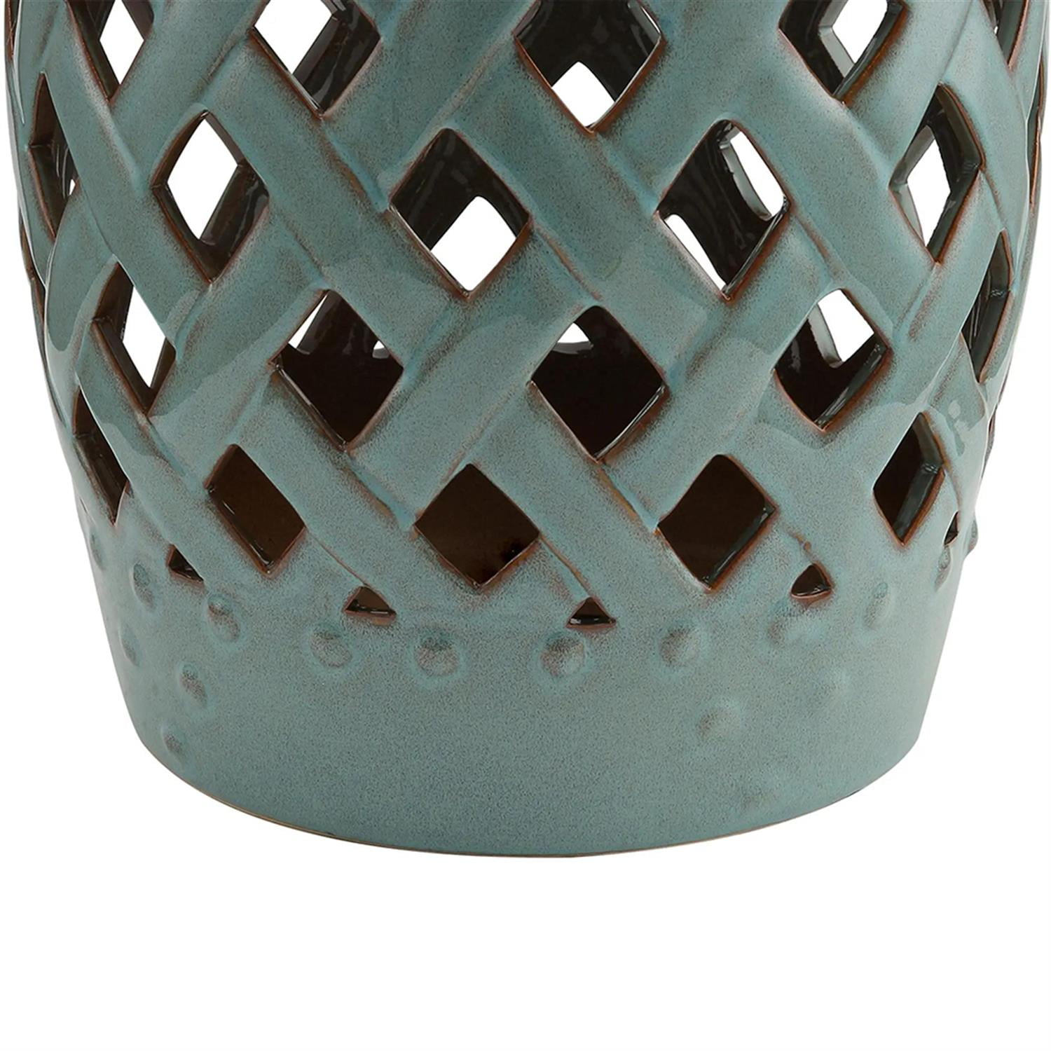 Demi Bonn 13" x 18" Ceramic Garden Stool with Woven Lattice Design & Glazed Strong Materials Decorative End Table for Backyard, Lawn, Balcony, Porch, Bronze