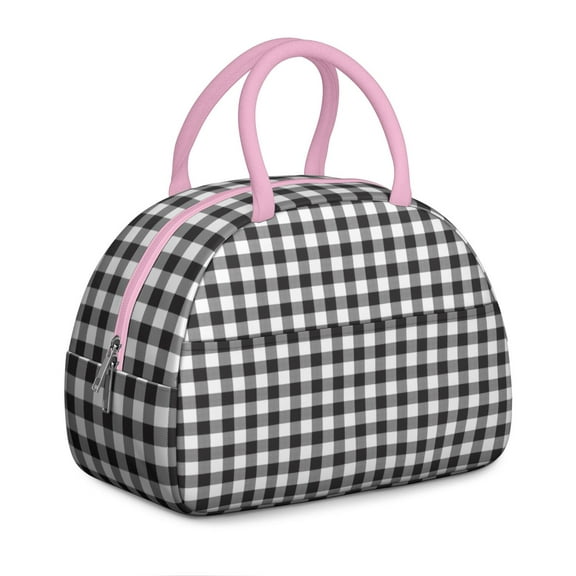 Vintage Checkered Lunch Tote – Retro Plaid Pattern with Geometric Flair, Durable & Stylish Insulated Bag for Work, School, or Picnic