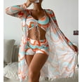 thumbnail image 2 of Sexy 3 Pieces Suit Beachwear 2024 New Women's Swimsuit High Waist Drawstring Bikini Set with Long Sleeve Cover Up Print Swimwear (Style 6,XL), 2 of 7