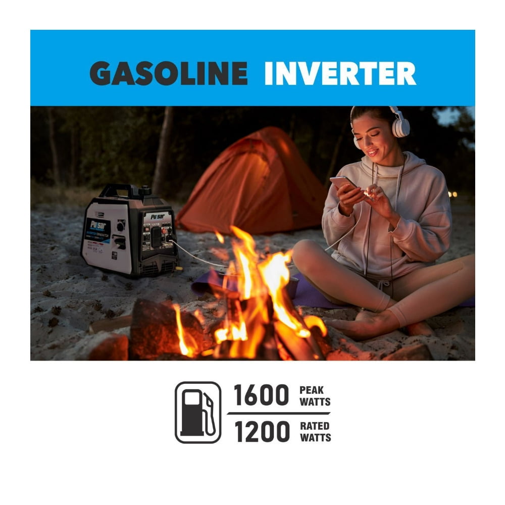 Pulsar 1600-Watt Super Quiet Gas Powered Inverter Generator with CO Sentry