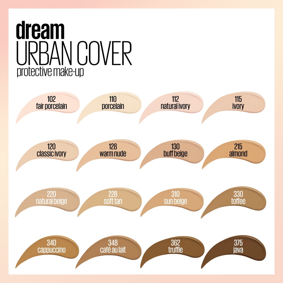 Maybelline Dream Urban Cover Liquid Foundation Makeup, SPF 50, Warm Nude, 1 fl oz