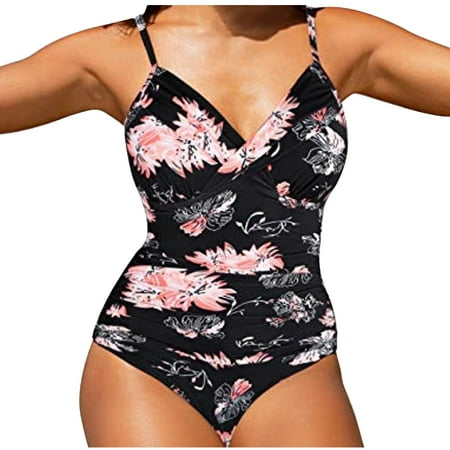 SBYOJLPB Womens Swimwear Women Sexy Solid with Chest Pad without Underwire Bikini V One-piece Swimsuit Pink S