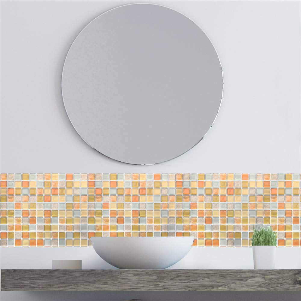 3d Mosaic Tile Sticker Removable Wallpaper Yellow  Self Adhesive Wall Tiles Bathroom For Kitchen Backsplash Pvc Square Decorative Vinyl Decals 4 Sheets