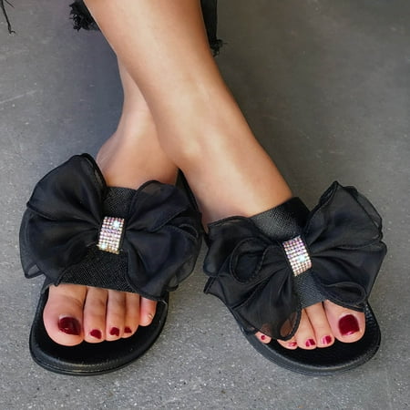 

Egmy Fashion Women Ankle Strap Lace Summer Slide Sandals Flats Flip-Flops Shose Black 36