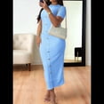 thumbnail image 4 of Vestido de Cóctel Ajustado Midi Texturizado con Bolsillos y Botones para Mujer Azul S, 4 of 7