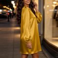 thumbnail image 6 of Lolmot Plus Size Satin A Line Dresses for Women Dressy Casual Long Puff Sleeve V Neck Mini Dress Flowy Fall Wedding Guest Dresses, 6 of 9