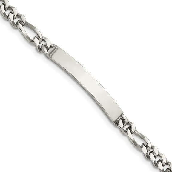 Stainless Steel Bracelet ID Figaro Men's 7 mm 8.25 in Chisel Polished Chain