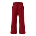 thumbnail image 5 of Bloomae Plus Size Capris Pants for Women Lightweight Cotton Linen Casual Summer 2025 Straight Wide Leg Loose Drawstring Elastic High Waist Cropped Trouser with Pockets A-Red XXXL, 5 of 5