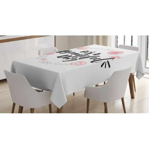 Quote Tablecloth, It's A Beautiful Message with Floral Wreath Modern Calligraphy Pattern, Rectangular Table Cover for Dining Room Kitchen, 60 X 84 Inches, Pale Pink Blue Black, by Ambesonne
