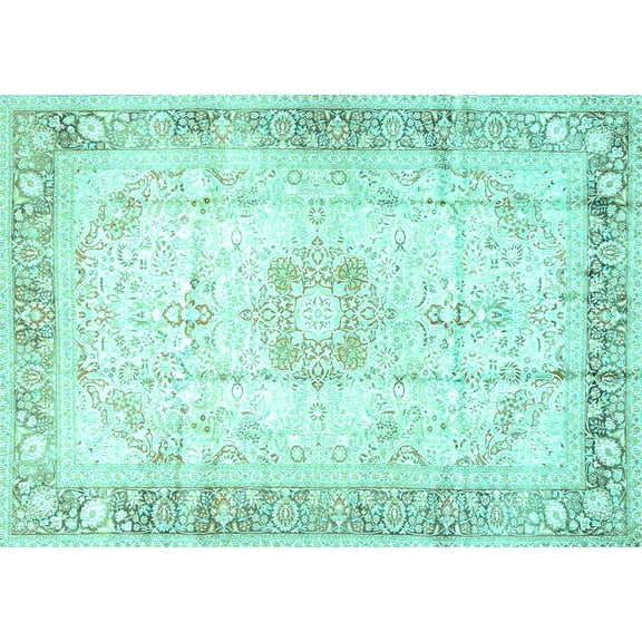 Ahgly Company Machine Washable Indoor Rectangle Persian Turquoise Blue Traditional Area Rugs, 5' x 7'