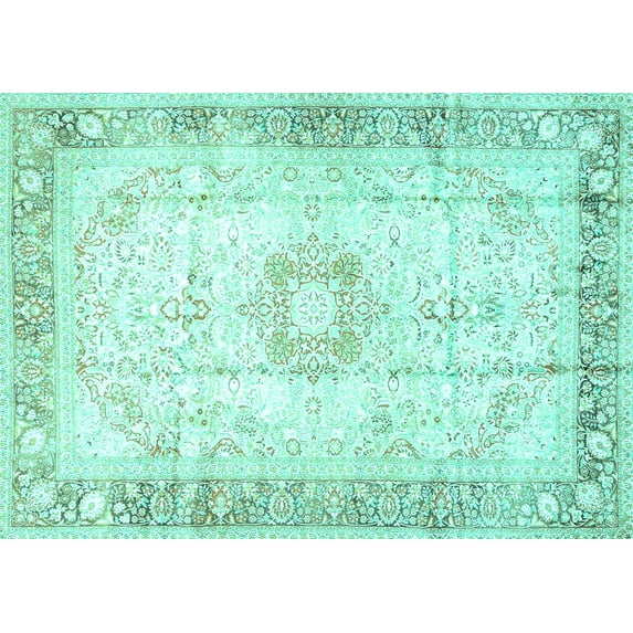 Ahgly Company Indoor Rectangle Persian Turquoise Blue Traditional Area Rugs, 8' x 12'