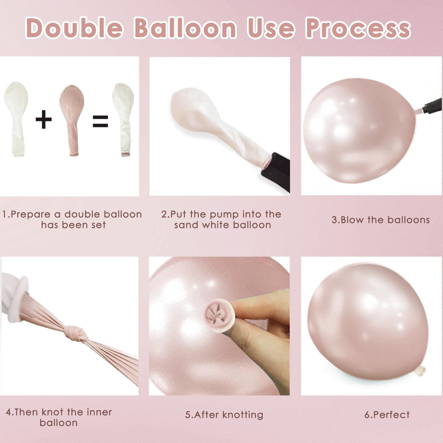 Dusty Pink Balloons Garland Arch Kit, Double Stuffed White Pearl Balloon Blush Neutral Pink Latex Balloons for Birthday Bridal Shower Party Decorations