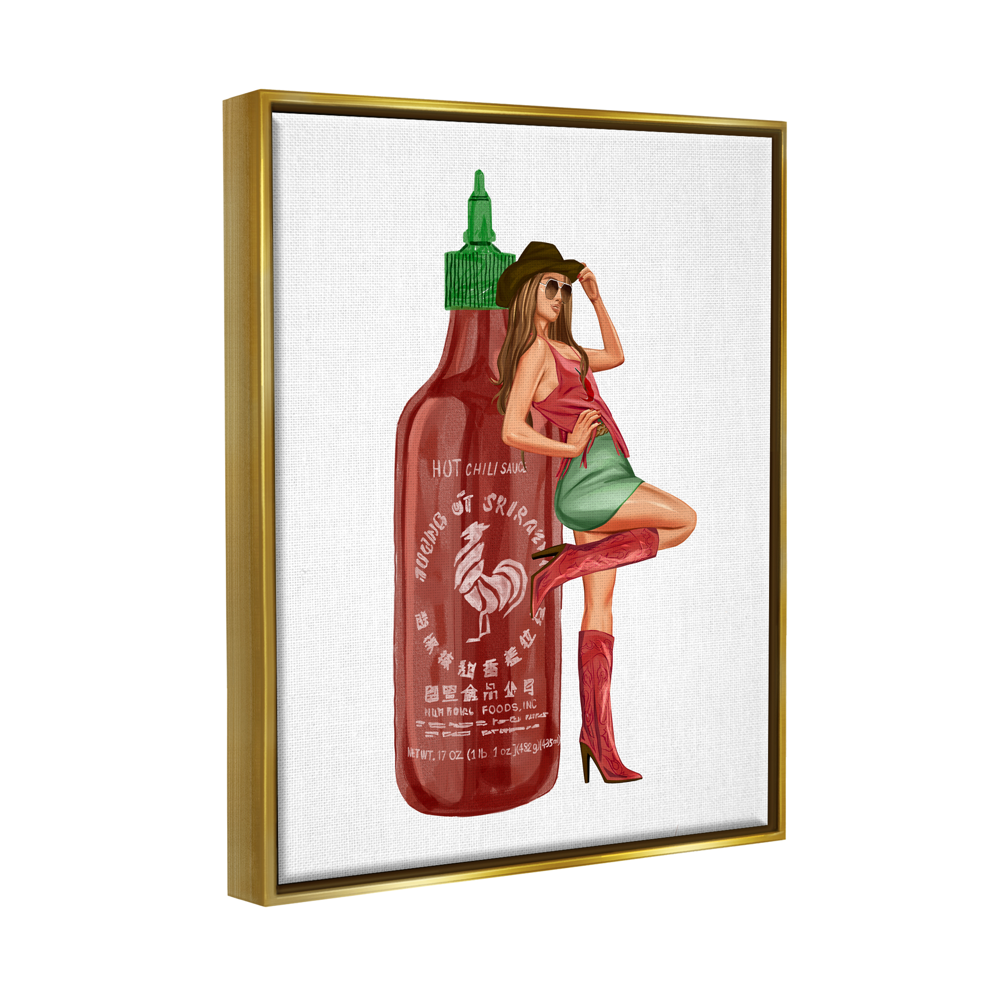 Stupell Industries Southern Girl Hot Sauce Bottle Beauty & Fashion Painting Gold Floater Framed Art Print Wall Art