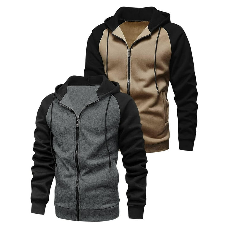 WRKEKC Jackets for Men with Hood Color Block Raglan Sleeve Zipper