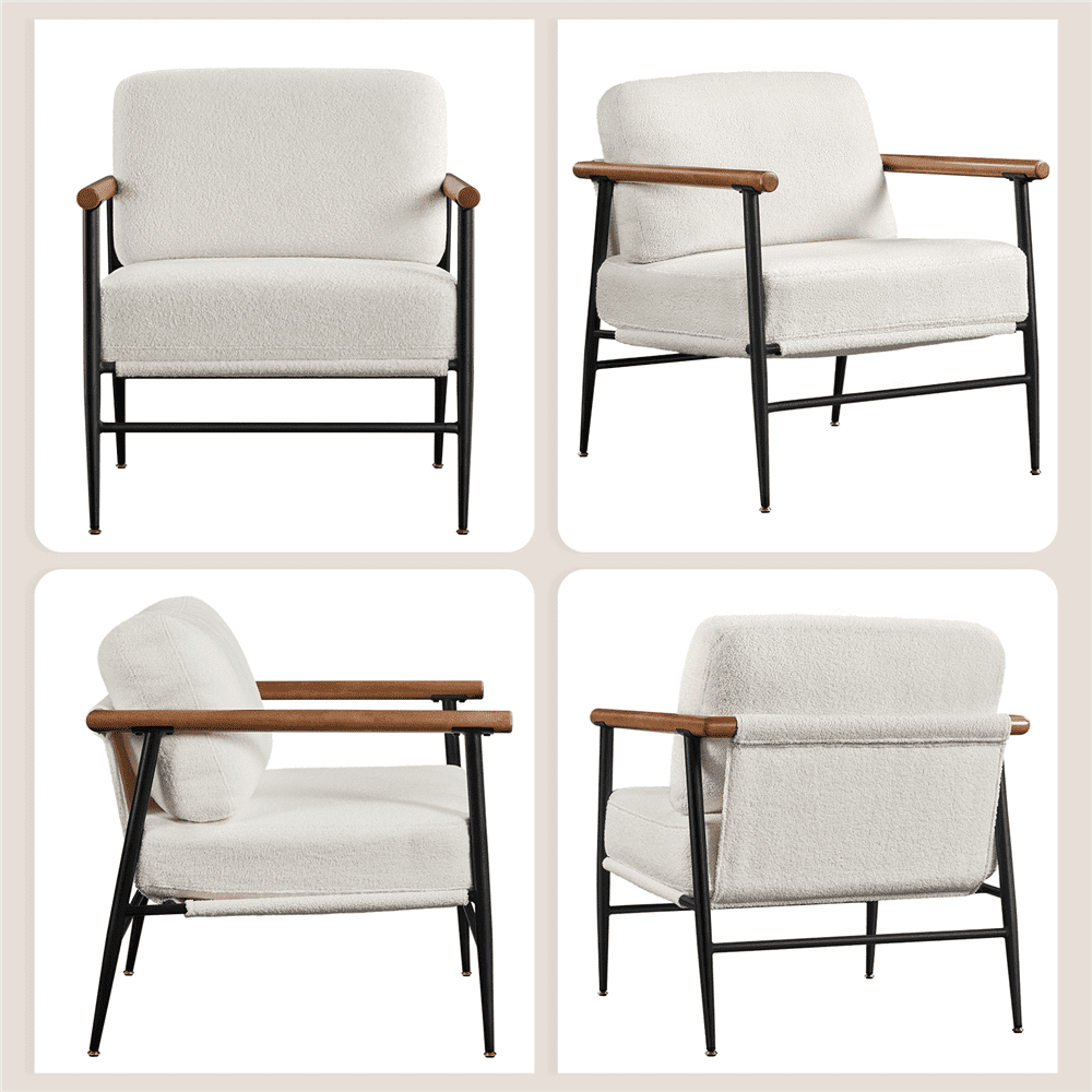 Renwick Modern Upholstered Boucle Accent Chair, Ivory