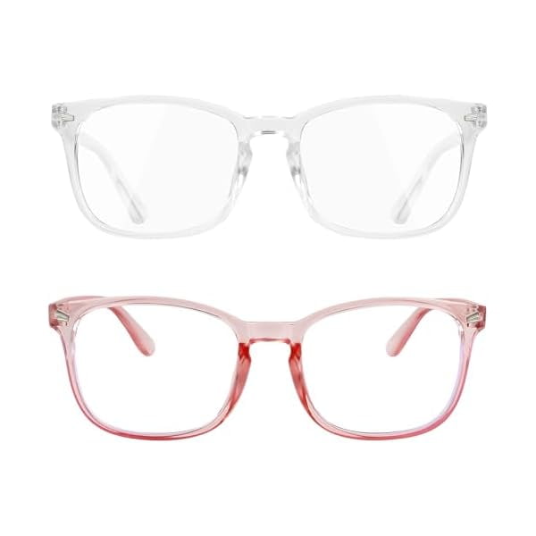 wonima44 Blue Light Glasses for Woman Men - 2 Pack Bluelight Glasses Womens Mens for Reading Gaming Computer Blue Light Blocking Glasses Lentes Eyeglasses Anti Eyestrain UV Glare Protection Pink Clear
