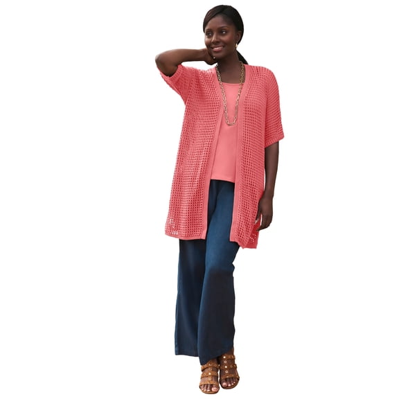 Jessica London Women's Plus Size Crochet Long Cardigan