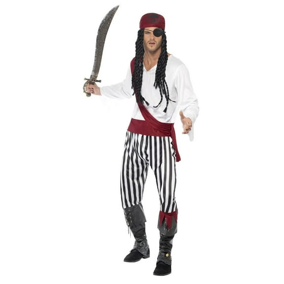 40" Black and White Pirate Men Adult Halloween Costume - Medium