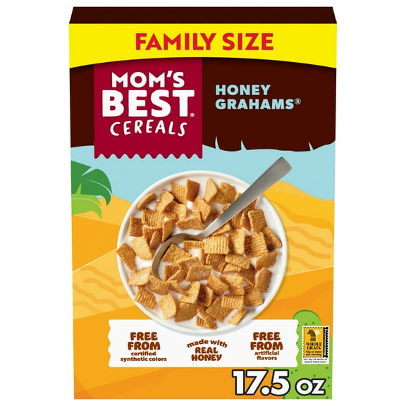 Mom's Best Honey Grahams Breakfast Cereal, Crunchy Whole Grain Cereal, 17.5 oz Family Size Box