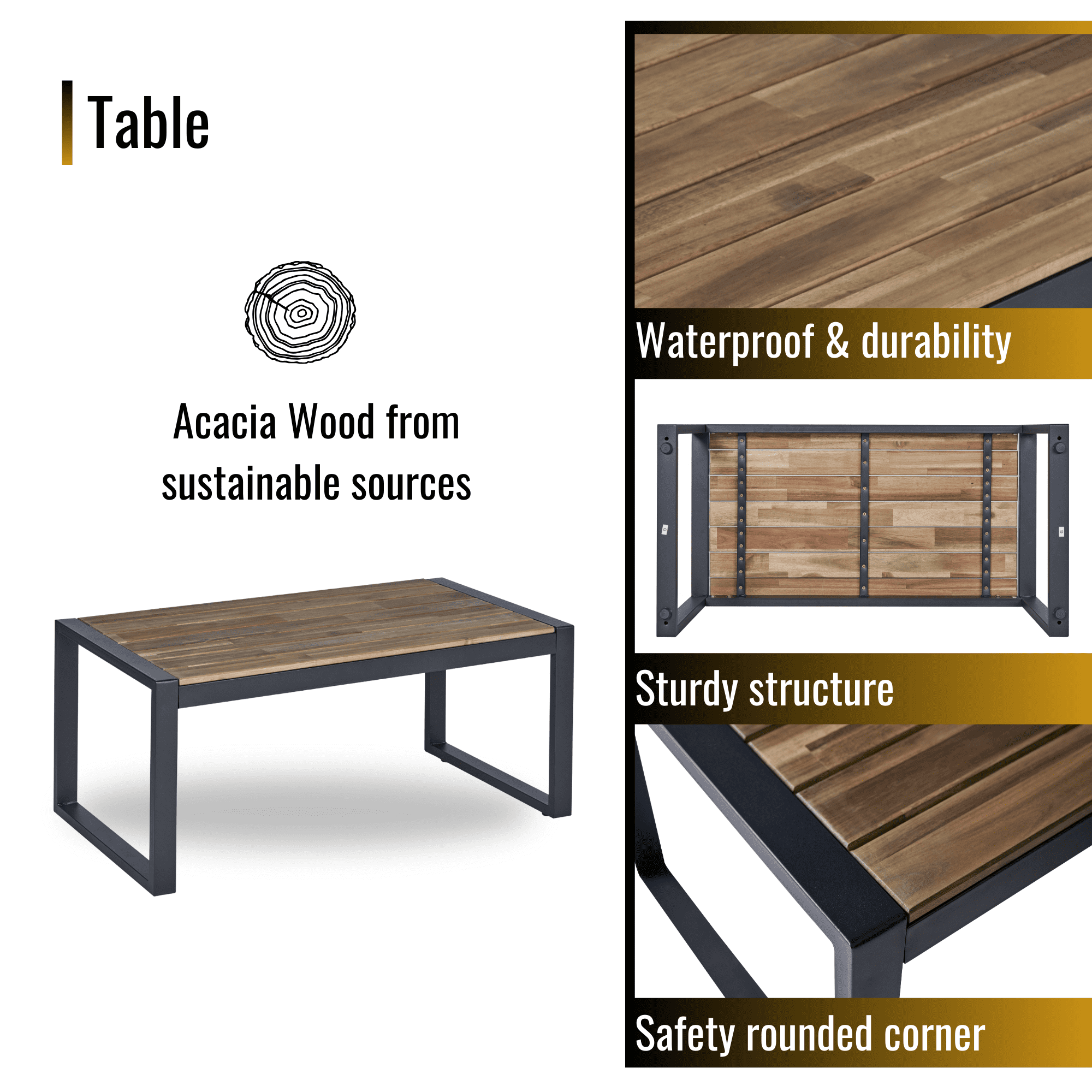 Aimee Lii 4-Piece Patio Furniture Set for Outdoor Balcony Porch Garden Backyard Lawn, Acacia Wood Table Top, Beige Cushion Aimee Lii 4-Piece Patio Furniture Set for Outdoor Balcony Porch Garden Backyard Lawn, Acacia Wood Table Top, Beige Cushion