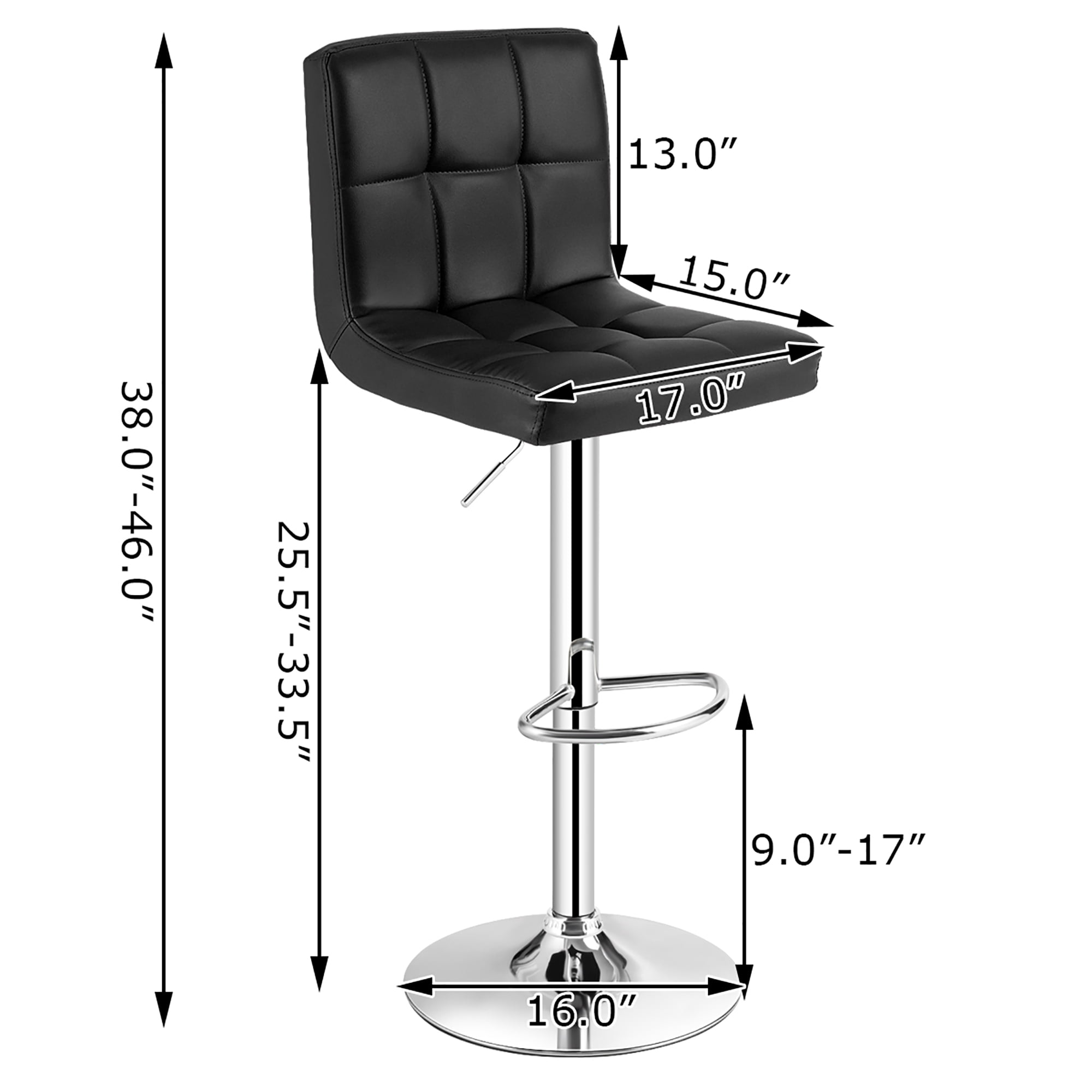 Costway Adjustable Swivel Bar Stool Counter Height Bar Chair PU Leather w/ Back Black