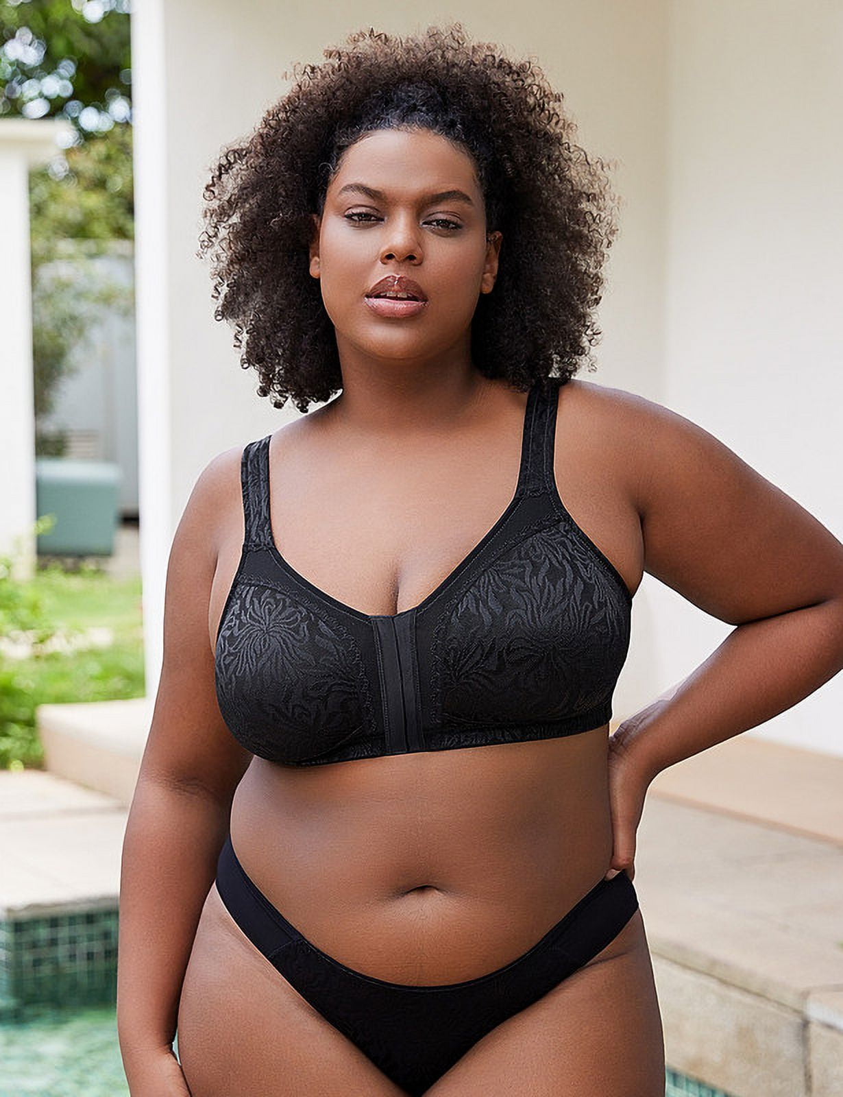 WingsLove Front Fastening Bras for Women Minimizer Wireless Non Padded Full Coverage Back Support Plus Size Bras (Black,42C)