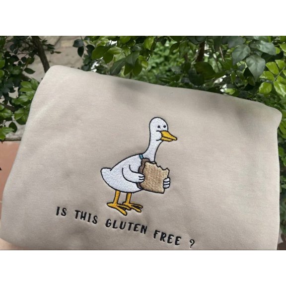 Is This Gluten Free? Embroidered Sweatshirt, Cute Duck Crewneck, Funny Gluten Free Shirt, Embroidered Shirt