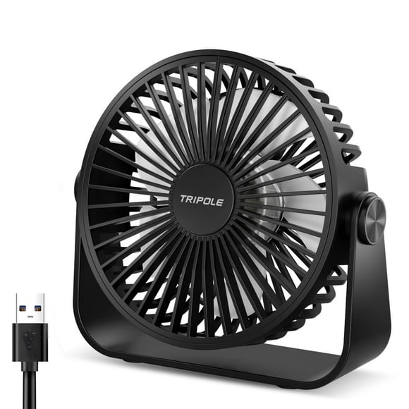 TriPole Ventilador de escritorio USB Mini ventilador portátil de 4,5 pulgadas Potente ventilador de escritorio personal de viento de 3 velocidades con rotación de cabezal de 360 ​​para el hogar, ofici