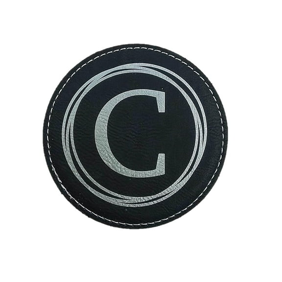 Anchor Nautical Coasters - Handmade Coasters Set of 6 - Engraved Barware Decorations - Leather Bar Decor - Man Cave Father's Day Present (Black/Silver)