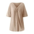 thumbnail image 3 of Abcnature Women V-Neck Short Sleeve Solid T-shirt Blouse Ladies Plus Size Tops Khaki XL, 3 of 6