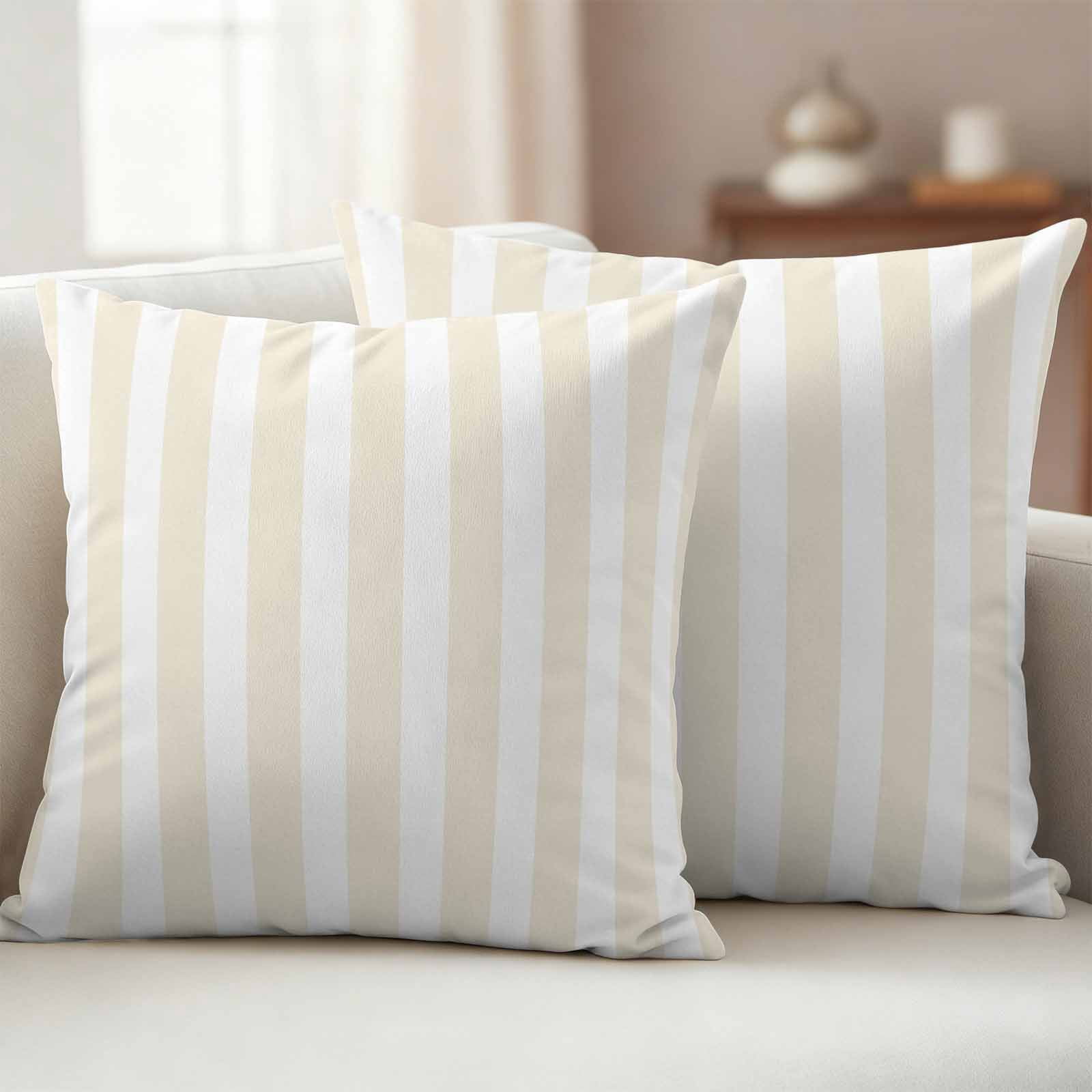 Cream and Outdoor Pillow Covers 18"x18" Set of 2, White Striped Geometric Waterproof Throw Pillow Covers for Patio Furniture, Decorative Cushion Covers for Porch