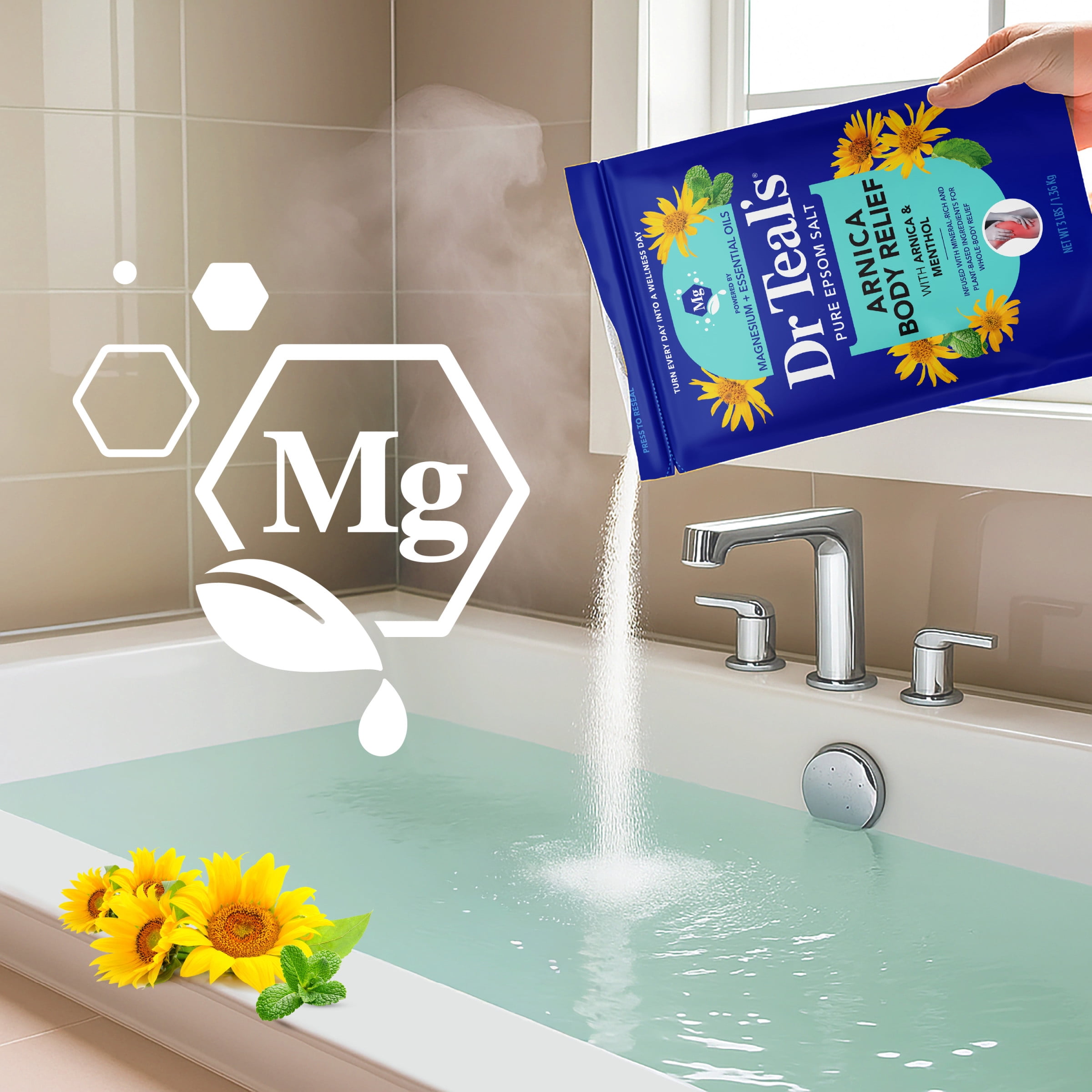 Dr Teal's Arnica Body Relief Epsom Salt Soak with Menthol, 3 lbs