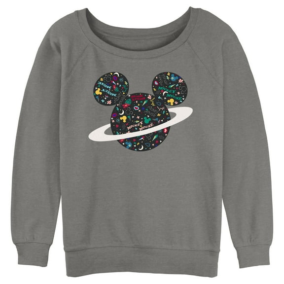 Junior's Mickey & Friends Saturn Logo Sweatshirt Gray Heather X Large
