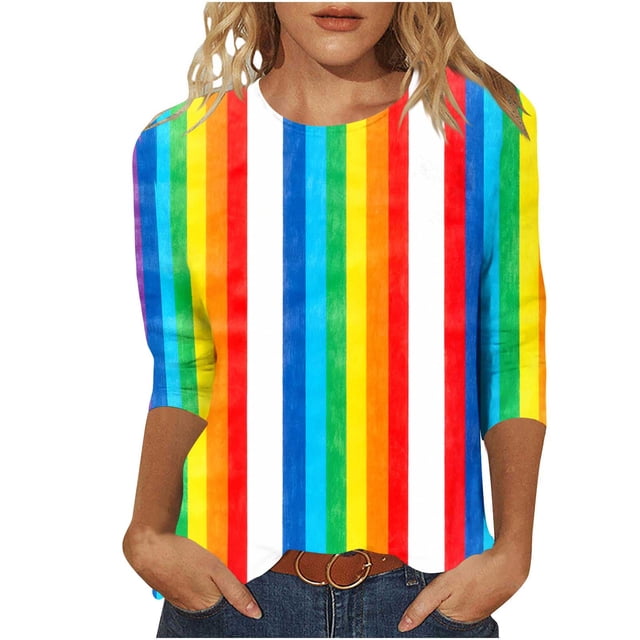Haut Imprimé de Noël pour Femmes, Blouse à Manches 3/4 et Col Rond au Design Festif des Fêtes pour Tenue Décontractée et Bureau