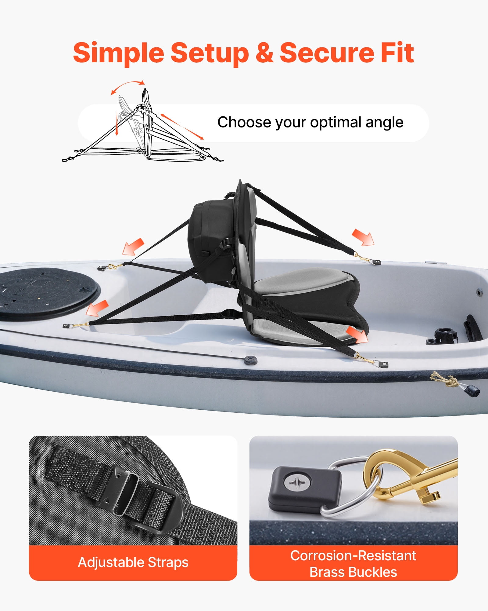 VEVOR Kayak Seat, 1 Pack 1" Thick, Universal Paddle Board Seat with Back Support, Sit-on-Top Soft Padded Cushion with Storage Bag & Adjustable Straps for SUP, Fishing Boat, Inflatable Kayak, Rowboat